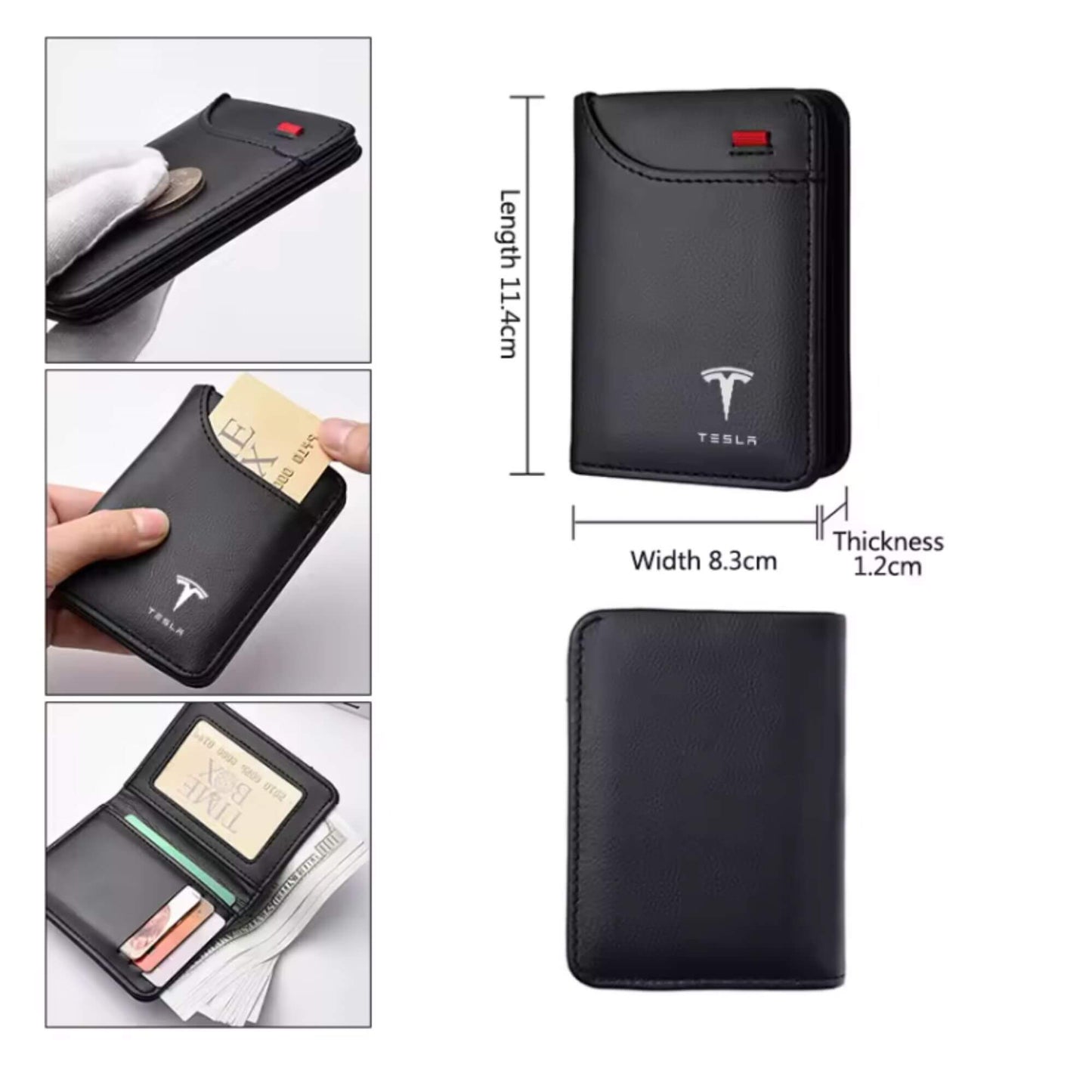 Tesla pénz- és bankkártya tartó – Fekete, Prémium PU Bőr