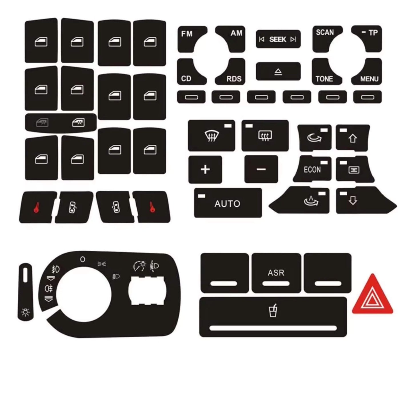 Audi A3 8P (2004–2008) rádió / klíma / fényszóró gomb javító matrica szett