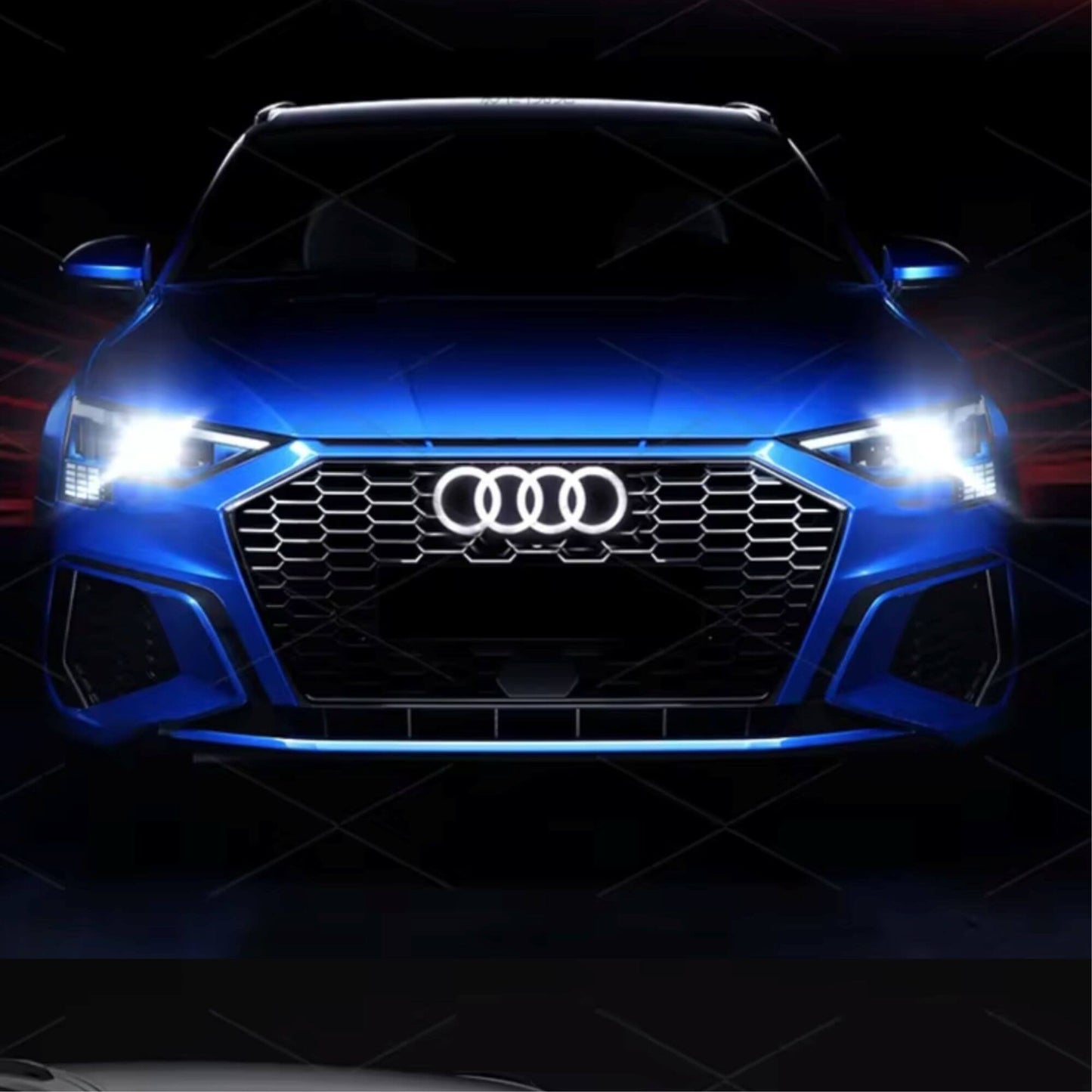 Audi LED első hűtőrács logó – matt fekete – fehér LED világítással – 273 mm