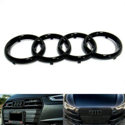 Audi első hűtőrács logó – Fényes fekete, 273 mm (Grill Rács Embléma)