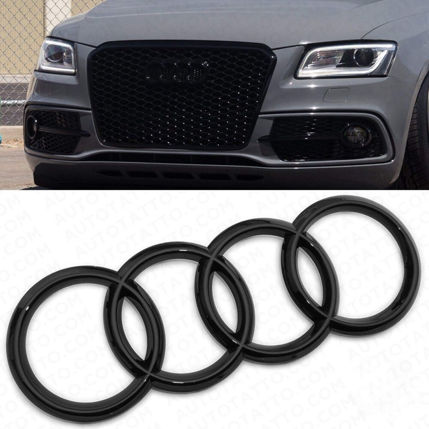 Audi első hűtőrács logó – Fényes fekete, 273 mm (Grill Rács Embléma)