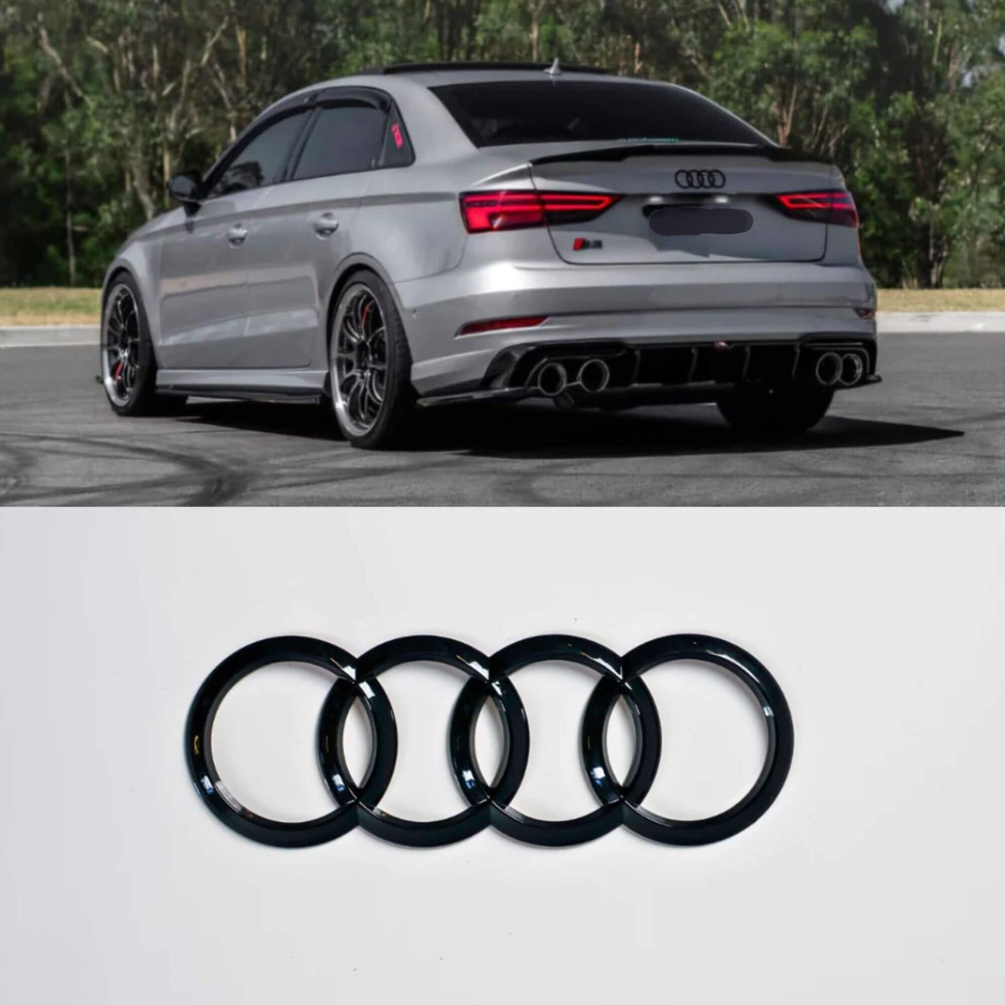 Audi hátsó csomagtér logó / embléma – Fényes fekete, 202 mm