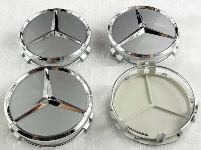 Mercedes -hez felni közép, kupak (75 mm) SZETTben ezüst - króm