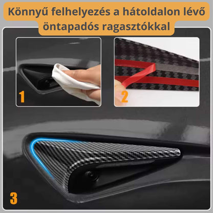 Tesla Model 3 és Y oldalsó kamera védőburkolat – Matt karbon mintázattal (2024–2025)