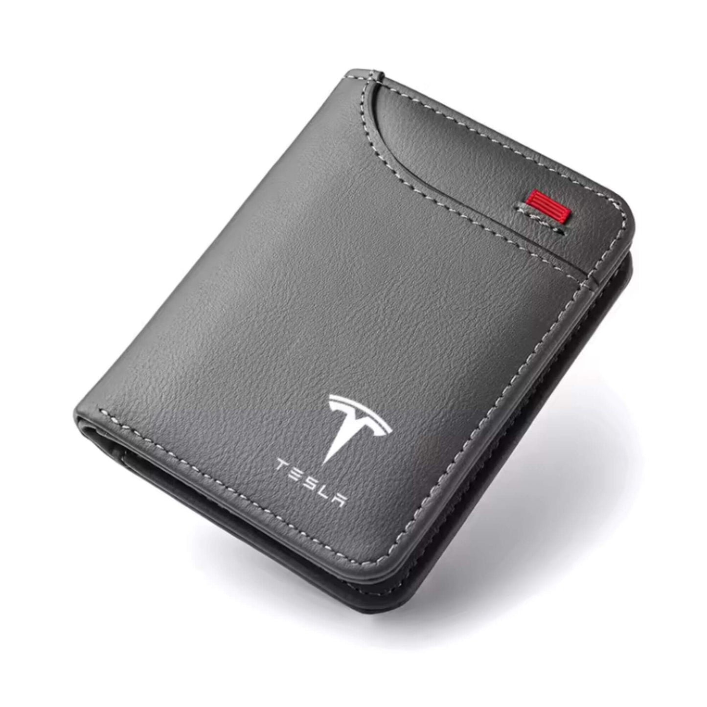 Tesla pénz- és bankkártya tartó – Szürke, Prémium PU Bőr