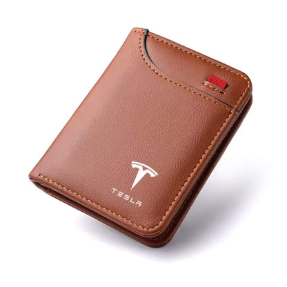 Tesla pénz- és bankkártya tartó – Barna, Prémium PU Bőr